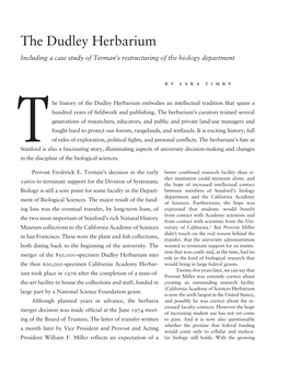 The Dudley Herbarium Including a Case Study of Terman’S Restructuring of the Biology Department