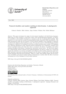 Numeral Classifiers and Number Marking in Indo-Iranian: a Phylogenetic Approach