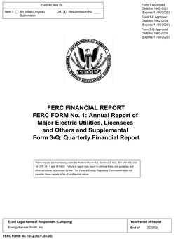 FERC FINANCIAL REPORT FERC FORM No. 1: Annual Report of Major Electric Utilities, Licensees and Others and Supplemental Form 3-Q: Quarterly Financial Report