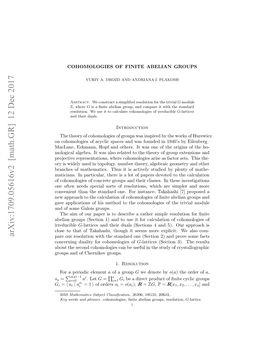 Arxiv:1709.05616V2 [Math.GR] 12 Dec 2017 Aeapiain Fhsmto Otechmlge Ftetr the of Cohomologies Groups