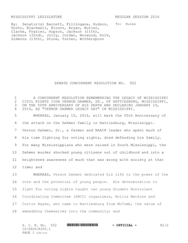 MISSISSIPPI LEGISLATURE REGULAR SESSION 2016 By