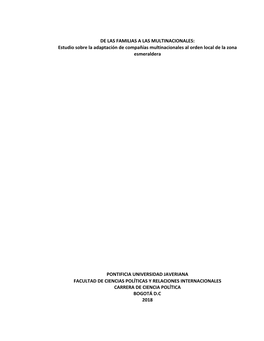 Estudio Sobre La Adaptación De Compañías Multinacionales Al Orden Local De La Zona Esmeraldera