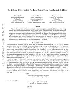 Equivalence of Deterministic Top-Down Tree-To-String Transducers (Ydt Trans- Ducers)