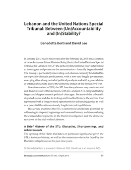 Lebanon and the United Nations Special Tribunal: Between (Un)Accountability and (In)Stability?