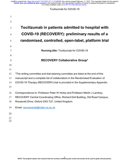 (RECOVERY) Trial Is Provided in the Supplementary Appendix