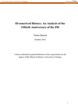 Ill-Conceived History: an Analysis of the Fiftieth Anniversary of the Pill