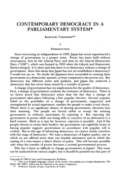 Contemporary Democracy in a Parliamentary System*