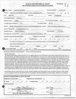 Maryland Historical Trust Determination of Eligibility Form