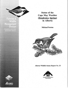 Status of Cape May Warbler in Alberta 2001