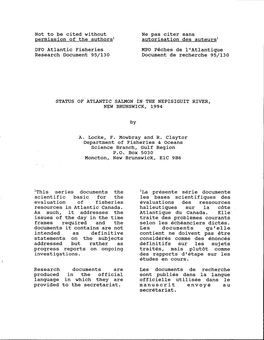 Status of Atlantic Salmon in the Nepisiguit River, New Brunswick, 199 4