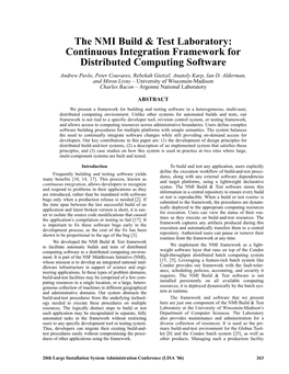 The NMI Build & Test Laboratory: Continuous Integration Framework