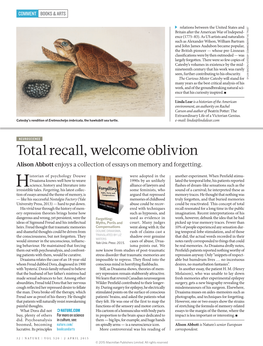 Total Recall, Welcome Oblivion Alison Abbott Enjoys a Collection of Essays on Memory and Forgetting