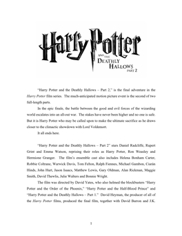 The Seventh and Final Chapter of the Harry Potter Story Begins As Harry