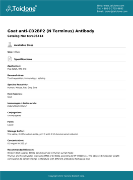 Goat Anti-CD2BP2 (N Terminus) Antibody Catalog No: Tcva06414