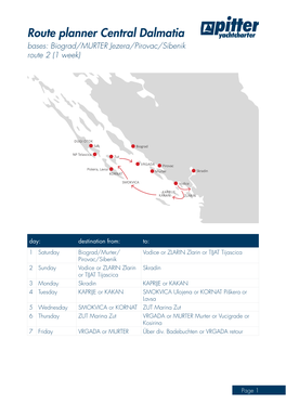 Route Planner Central Dalmatia Bases: Biograd/MURTER Jezera/Pirovac/Sibenik Route 2 (1 Week)