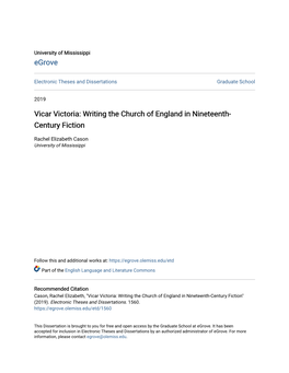 Vicar Victoria: Writing the Church of England in Nineteenth-Century Fiction