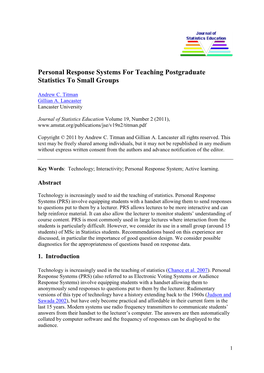 Personal Response Systems for Teaching Postgraduate Statistics to Small Groups