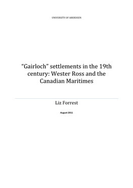 Gairloch” Settlements in the 19Th Century: Wester Ross and the Canadian Maritimes