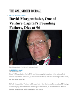 David Morgenthaler, One of Venture Capital's Founding Fathers, Dies at 96