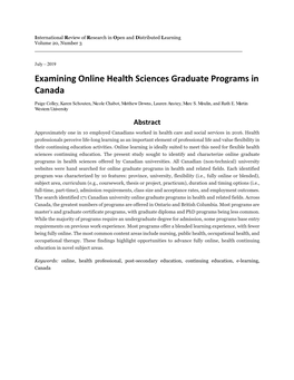 Examining Online Health Sciences Graduate Programs in Canada