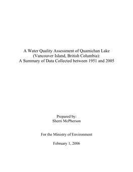 Quamichan Water Quality Assessment