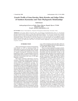 Genetic Profile of Jenu Kuruba, Betta Kuruba and Soliga Tribes of Southern Karnataka and Their Phylogenetic Relationships