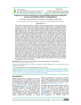 Impacts of Cyclone and Flood on Crop and Fish Production in Disaster Prone Coastal Bhola District of Bangladesh