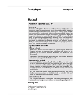 Malawi Malawi at a Glance: 2003-04