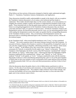 Introduction What Follows Are Four Sections of Discussion, Designed to Help the Reader Understand and Apply Psalm 11: Translati