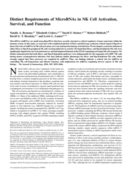 Distinct Requirements of Micrornas in NK Cell Activation, Survival, and Function