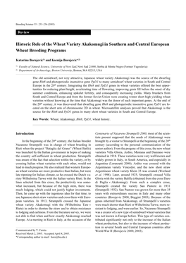 Historic Role of the Wheat Variety Akakomugi in Southern and Central European Wheat Breeding Programs