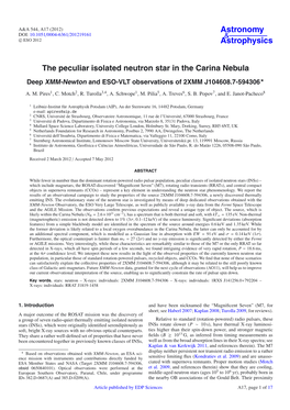 The Peculiar Isolated Neutron Star in the Carina Nebula Deep XMM-Newton and ESO-VLT Observations of 2XMM J104608.7-594306