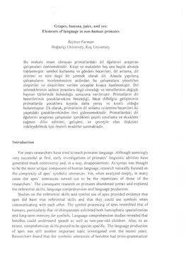 Elements of İanguage in Non-Human Primates Reyhan Furman Boğaziçi