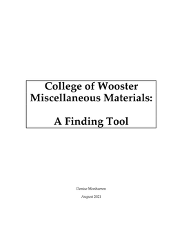 College of Wooster Miscellaneous Materials: a Finding Tool