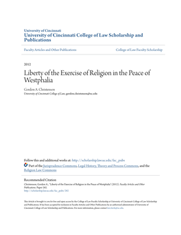 Liberty of the Exercise of Religion in the Peace of Westphalia Gordon A