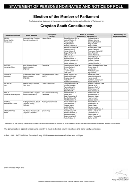 Statement of Persons Nominated and Notice of Poll