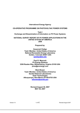 International Energy Agency CO-OPERATIVE PROGRAMME ON