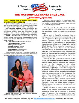 THE WATSONVILLE-SANTA CRUZ JACL Newsletter April 2013