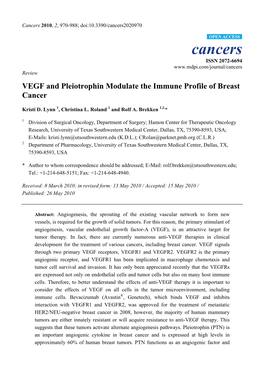 VEGF and Pleiotrophin Modulate the Immune Profile of Breast Cancer