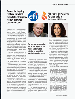 Center for Inquiry, Richard Dawkins Foundation Merging; Robyn Blumner CFI's New