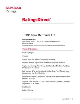 Standard & Poor's Review of HSBC Bank Bermuda