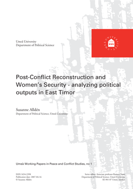 Post-Conflict Reconstruction and Women's Security