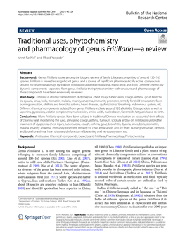 Traditional Uses, Phytochemistry and Pharmacology of Genus Fritillaria—A Review Ishrat Rashid1 and Ubaid Yaqoob2*