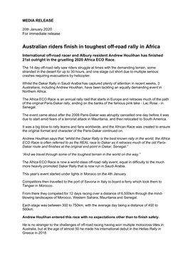 Australian Riders Finish in Toughest Off-Road Rally in Africa