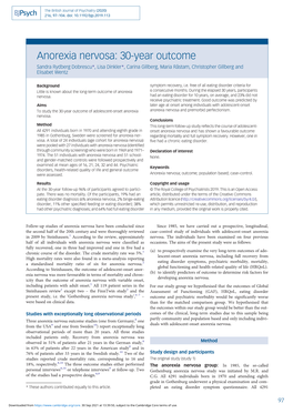 Anorexia Nervosa: 30-Year Outcome Sandra Rydberg Dobrescu*, Lisa Dinkler*, Carina Gillberg, Maria Råstam, Christopher Gillberg and Elisabet Wentz