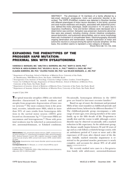 Expanding the Phenotypes of the Pro56ser Vapb Mutation: Proximal Sma with Dysautonomia