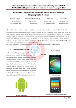 "Secure Data Transfer in Android Enabled Devices Through Steganography (Secura) " Nirupadi Tidigol, Thrilochana Kumara Y.P, T.P