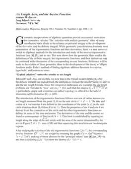 Arc Length, Area, and the Arcsine Function Andrew M