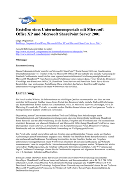 Erstellen Eines Unternehmensportals Mit Microsoft Office XP Und Microsoft Sharepoint Server 2001