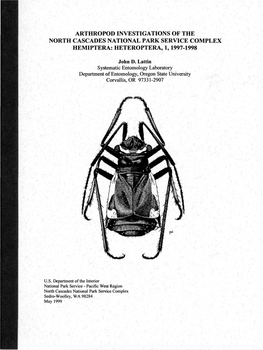 Arthropod Investigations of the North Cascades National Park Service Complex Hemiptera: Heteroptera, 1, 1997-1998